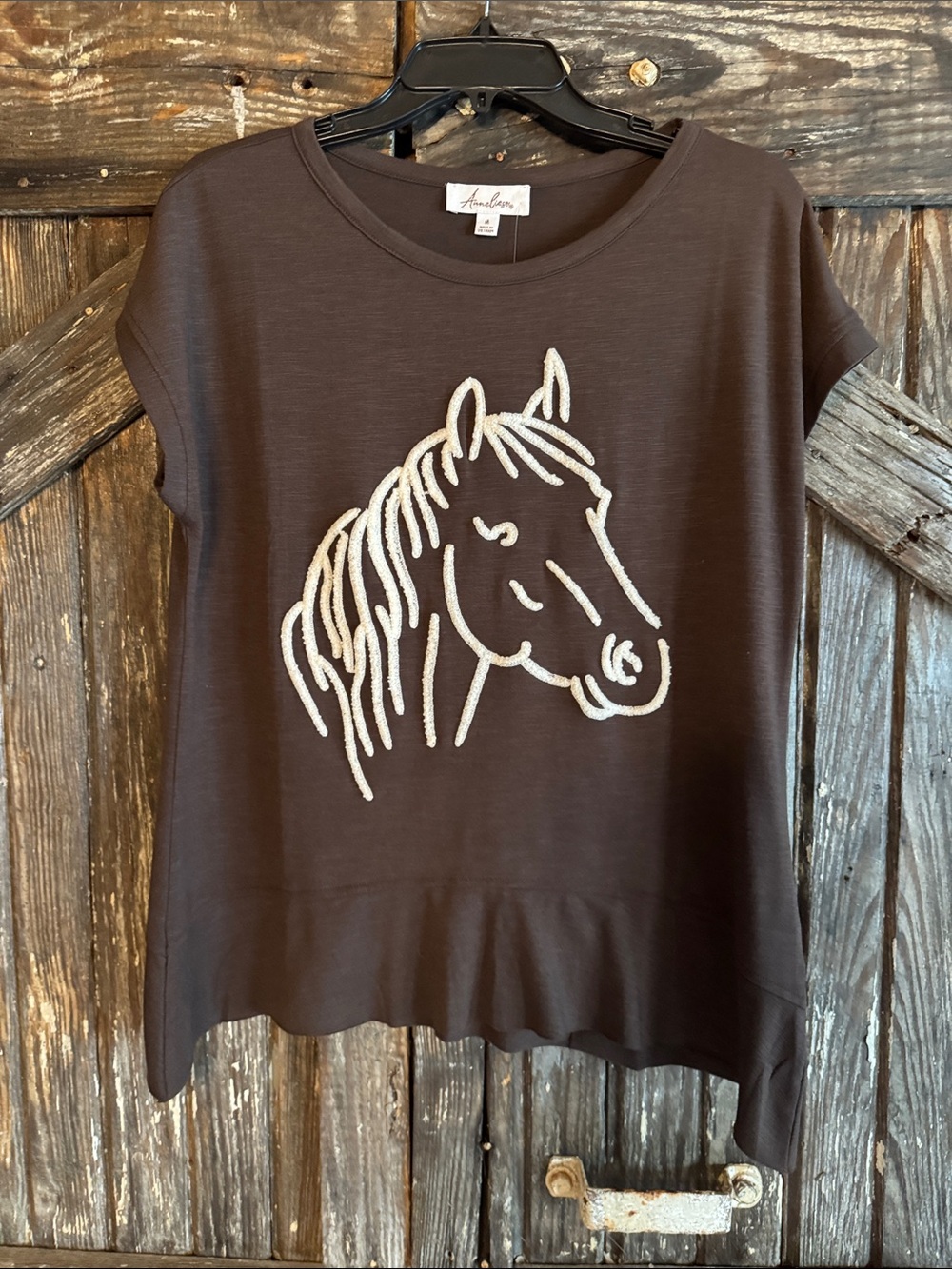 Avenue Brown Horse Graphic Short Sleeve Top